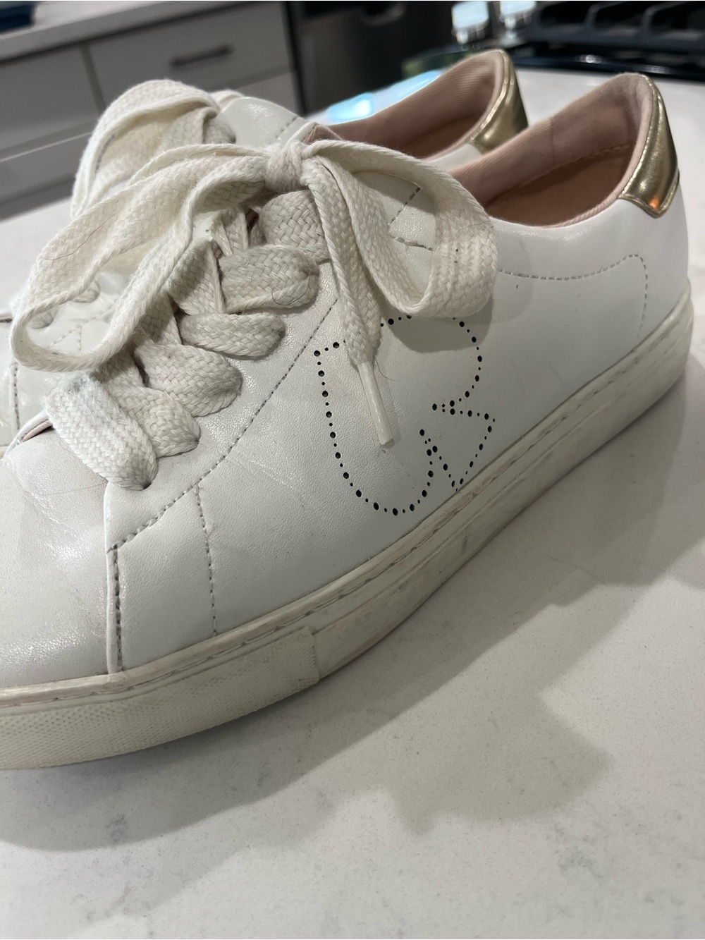 kate spade White Leather Sneakers with Gold Heel Tab